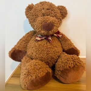 Vintage Brown Teddy Bear Plush w/ Plaid Bow - Stuffed Animal